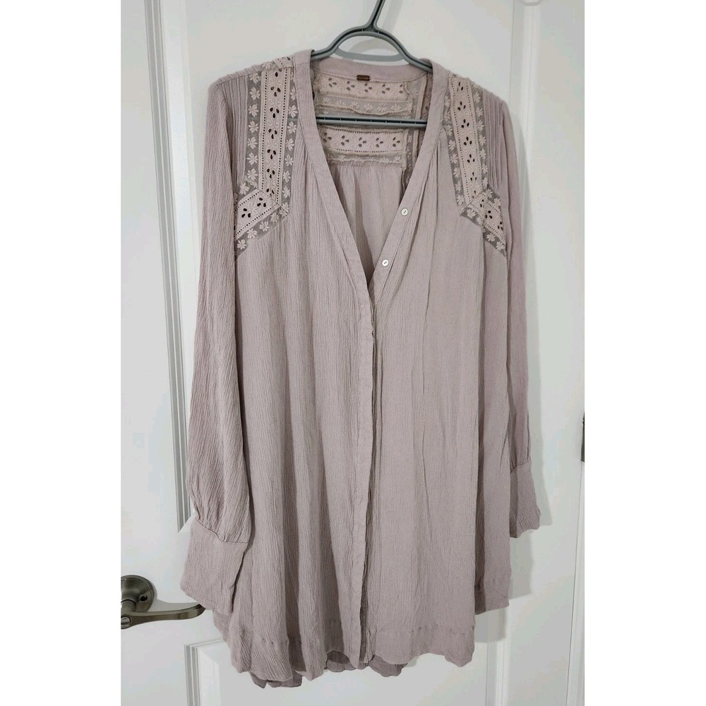 FREE PEOPLE Courtney Victorian Shirt Dress Eyelet Lace High‎ Low Boho Size S - Picture 4 of 14